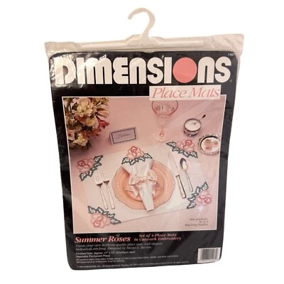 Dimensions Place Mats Embroidery Kit Summer Roses 1407 Cutwork Vintage Cottage - Image 1 of 4