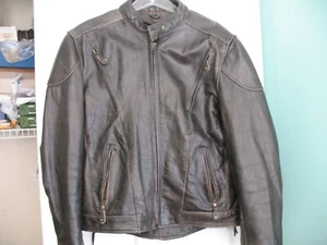 X Element Leather Jacket  L BROWN BIKER Type ZipOut Liner Braided Sides ZIP CUFF - Picture 1 of 22