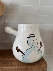 Rae Dunn By Magenta Snowman “ Let It Snow” Cocoa Hot Chocolate Ceramic Pot - Picture 1 of 10