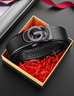 MERCADO EXPRESS Cinturones de Cuero Piel Correa de Vestir Hebilla Negra Para Hombre Cinto