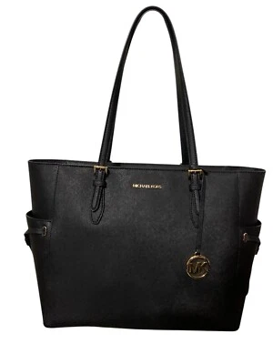 MICHAEL KORS GILLY GRANDE CORDÓN CREMALLERA BOLSO PORTÁTIL MK CUERO NEGRO DORADO Foto 1 de 4