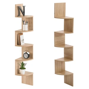 2/5 Tier Floating Corner Shelves Wooden Storage Display Shelf Units Wall Mount - Picture 1 of 30