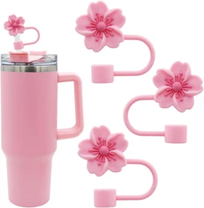 3Pcs Cherry Blossom Silicone Straw Cover Cap for Stanley Cup,Straw Topper 10 Mm - Picture 1 of 12
