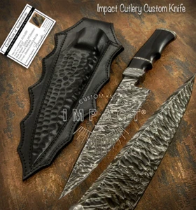 Impact Cutlery Handmade Custom Scalloped Damascus Chef Cleaver Knife | Bull Horn - Picture 1 of 11