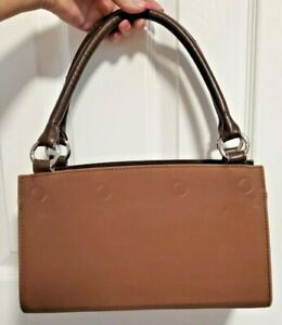 EUC - MICHE Classic Brown Color Purse w/rolled handles & silver carabiners 