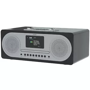 DAB+ CD FM Radio Bluetooth Allarme Carica Altoparlante AZAM Legno Clock Nero (R) - Foto 1 di 8