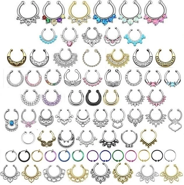 Septum Ring - Non Piercing Clip-On Fake Nose Ring Hoop Gem Hanger  - Image 1 of 1
