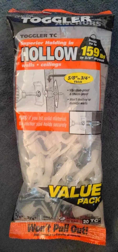 TOGGLER Toggle TC Commercial Drywall Anchor With Screws Polypropylene Made in