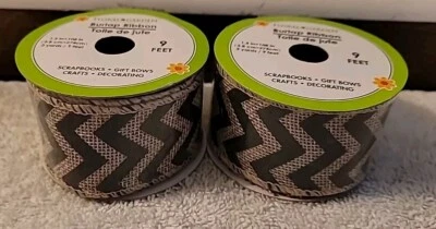 Chevron Floral Garden Wire Burlap Ribbon 9 ft. x 1.5" wide Craft Ribbon Lot of 2 - Image 1 of 4
