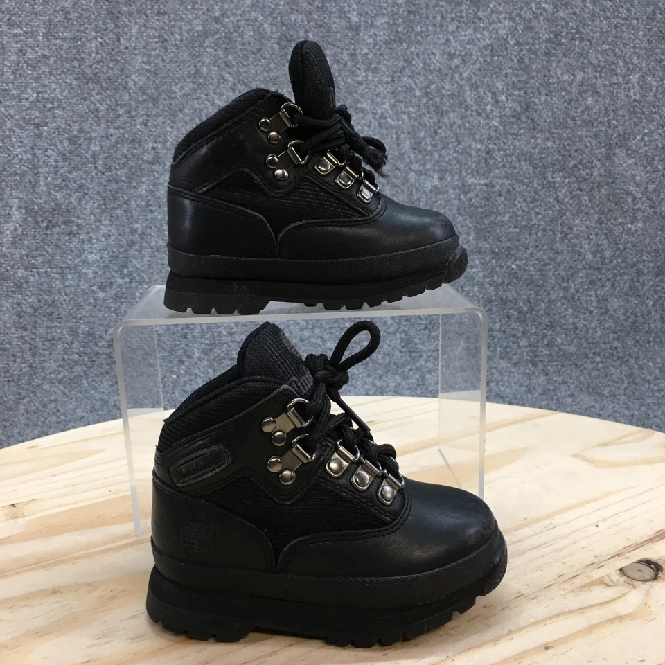 Timberland Botas Niños Pequeños 6 Euro Senderista Con Cordones Botín al Tobillo 96848 Cuero Negro Foto 1 de 4