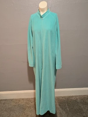 Vintage Vanity Fair House Coat M Full Length Aqua Blue Granny Core Retro 70s Zip - Image 1 of 4
