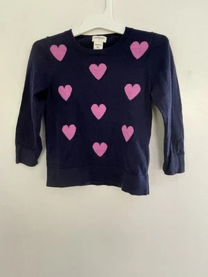 Suéter Pullover Crewcuts Niñas Pequeñas Rosa Corazón 100% Algodón Punto Acanalado Azul Marino XXS Foto 1 de 4