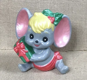 Handmade Vintage Mouse Ceramic Figurine Christmas Kitsch Holiday Cute Twee Fun - Picture 1 of 8