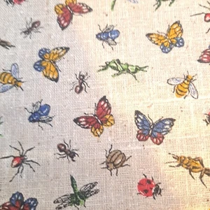 Vintage Fay Burgos Marcus Bros Schmetterlinge & Käfer Leinen Baumwollstoff 1 Yard x 46" - Bild 1 von 5