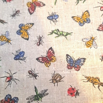 VTG Fay Burgos Marcus Bros Butterflies & Bugs Linen Cotton Fabric 1 Yard X 46" - Image 1 of 4
