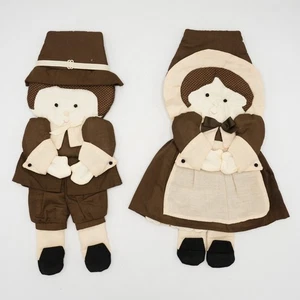 Vintage 80er Jahre fertig Patch Presse Erntedank Mädchen & Junge Pilger Stoff Tür Dekor - Bild 1 von 10