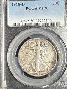 1918-D Walking Liberty Half VF30 PCGS - Picture 1 of 4