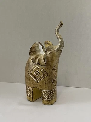 "Estatuilla decorativa de elefante de 9"" estatua imitación madera con baúl decoración del hogar" Foto 1 de 4