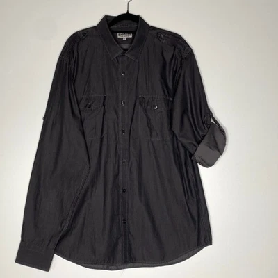 Camisa de vestir Express ajustada a rayas con botones y lengüeta enrollable para hombre talla XL 17-17 1/2 Foto 1 de 4