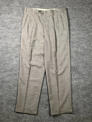 Pantalones de vestir de lana ligeros con patrón de pata de gallo grises medidos para hombre W36 L32 Foto 1 de 4