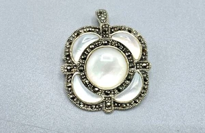 Sterling Silver, Marcasite & M.O.P. Brooch/Pendant - Picture 1 of 4
