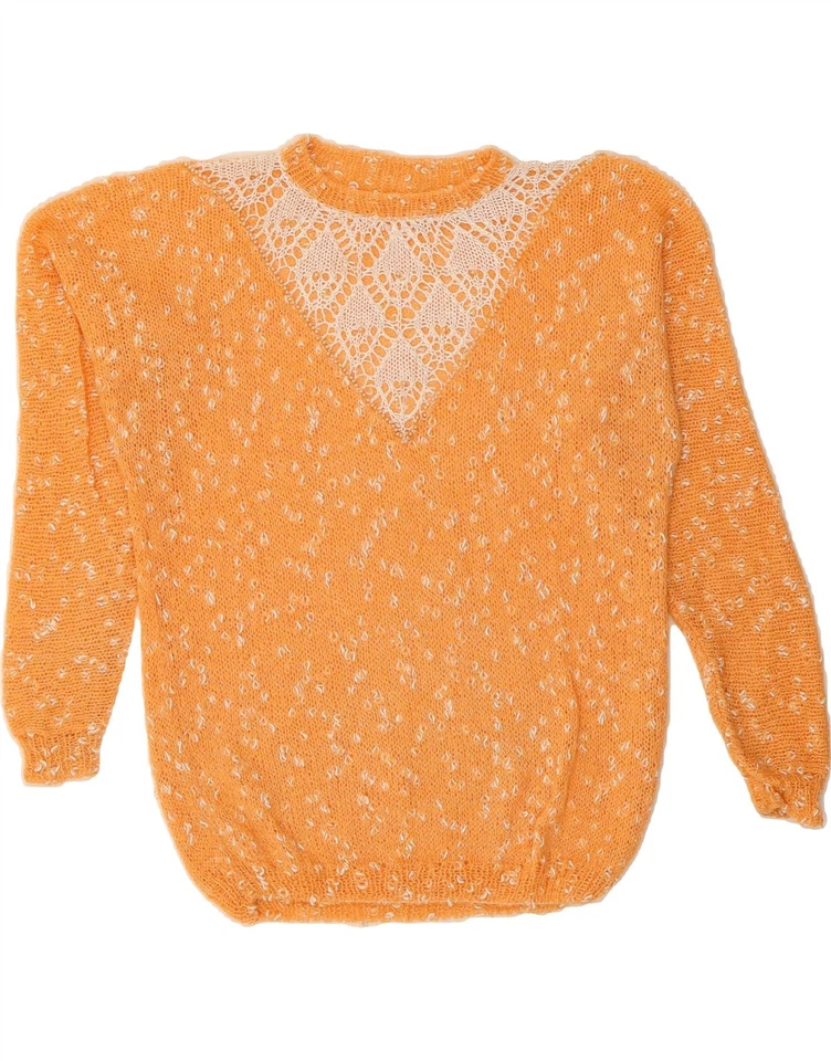 VINTAGE Womens Loose Fit Crew Neck Jumper Sweater UK 18 XL Orange Flecked CA03 - Image 1 of 3