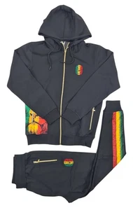 Time Is Money Men's Slim Fit Rasta Lion Tracksuit Black – Reggae Jamaica Style - Picture 1 of 7