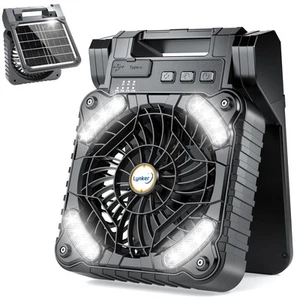 Solar Camping Fan with LED Light, 5400mAh Battery, Portable Rechargeable Outd... - Picture 1 of 7