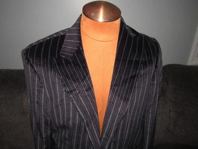 Abrigo deportivo blazer de terciopelo a rayas marrón negro 38 de Jhane Barnes para hombre Foto 1 de 4