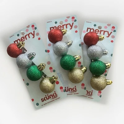 Scünci Holiday Ornament Ball Barrettes – Set of 3 | Christmas Hair Clips - Image 1 of 2