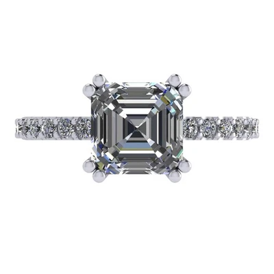Platinum Plated Silver Solitaire Ring 2 CTW Asscher Cut Zirconia - 7MM Size 5.5 - Image 1 of 4