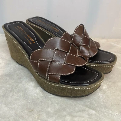 Sandalias Donald J. Pliner Couture Cuero Marrón Cuña Deslizables Ht 3 3/4" EE. UU. 10 Foto 1 de 4