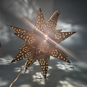 Vintage großer 14 Zoll mährischer Stern Kerzenhalter hängende Laterne Lichtdose Metall 18 Punkte - Bild 1 von 6