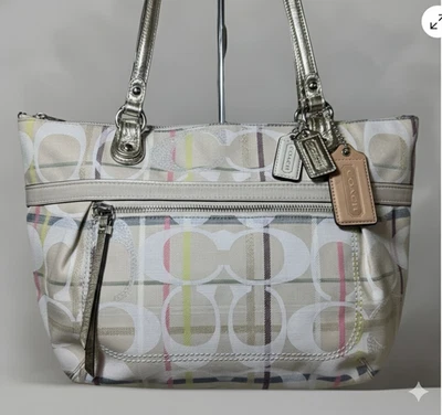 Bolso Coach Poppy Glam Tote Tattersall Lurex Lentejuelas Firma Metálico Dorado Talla-M Foto 1 de 4