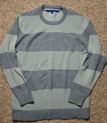 Tommy Hilfiger Cable Knit Sweater Men's Size 2XL Gray White Striped Heavyweight - Image 1 of 4