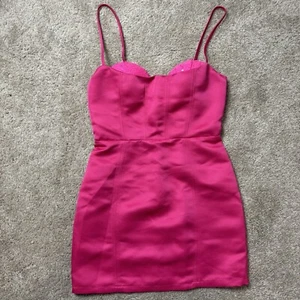 Nasty Gal Hot Pink Satin Mini Dress, Spaghetti Straps, Sequin Cup Detail, Sz 4 - Picture 1 of 3