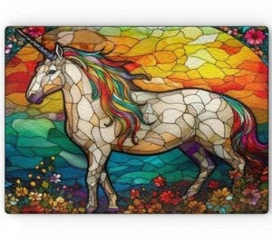 Magical Unicorn Stained Window Effect - Glass Chopping Board, Fantasy Horse Gift - Picture 1 of 7