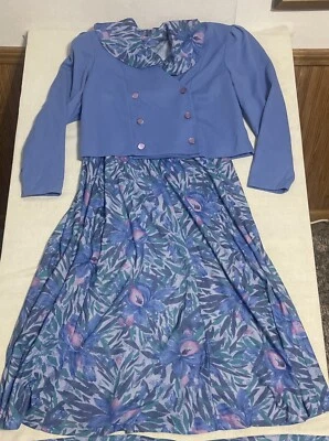 复古春季腰带花卉连衣裙短夹克 16 码 Anthony Richard’s — 第 1/4 张图片