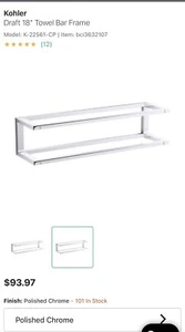 Kohler® 22561-SN Draft™ Hotelier Handtuchhalter/Regal, 18" Nickel poliert - Bild 1 von 3