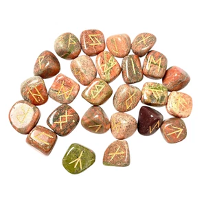 Natural Unakite Gemstone Rune Stone set with Elder Futhark Alphabet Engraved - Picture 1 of 7