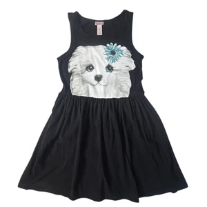 Justice Girls Puppy Face Black Dress Size 10 Sleeveless Fit & Flare Glitter Dog - Picture 1 of 6