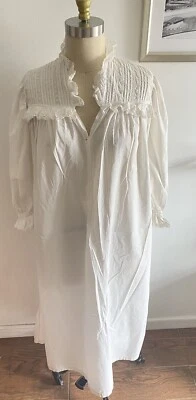 Старинная хлопковая ночная рубашка викторианской белый макси складки, вышитая кружевная отделка 2XL? - Изображение 1 из 4