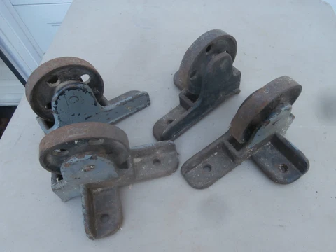 4 Vintage Cast Iron Industrial Work Table Cart Caster Wheels Brackets Cover