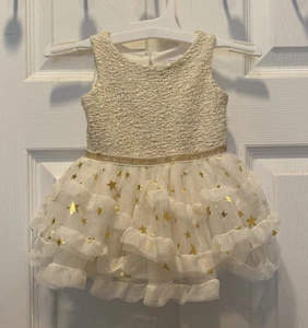 Baby Girls 0-3 Months Holiday Dress White Gold Christmas New Years Outfit NEW - Picture 1 of 5