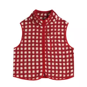 Plaid Plush Vest Standing Collar Vest Sleeveless Vest Female XHP - Picture 1 of 26