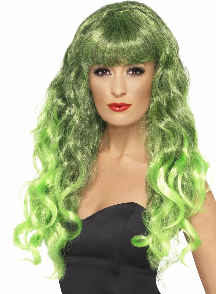 Lockenperücke grün-schwarz - Faschings Kostüm Perücke - Langhaarperücken in - Bild 1 von 1