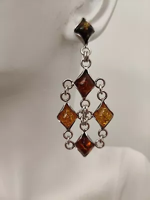 Impresionantes pendientes colgantes de ámbar báltico genuino de plata de ley 925  Foto 1 de 4