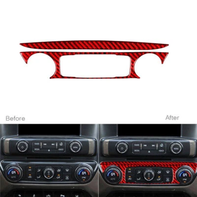 2 piezas moldura de interruptor de CA de consola de fibra de carbono roja para Chevrolet Silverado 1500 14-18 Foto 1 de 4