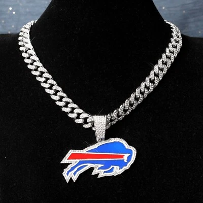 Buffalo Bills NFL 男女通用个性化嘻哈古巴链锆石项链银色 — 第 1/4 张图片