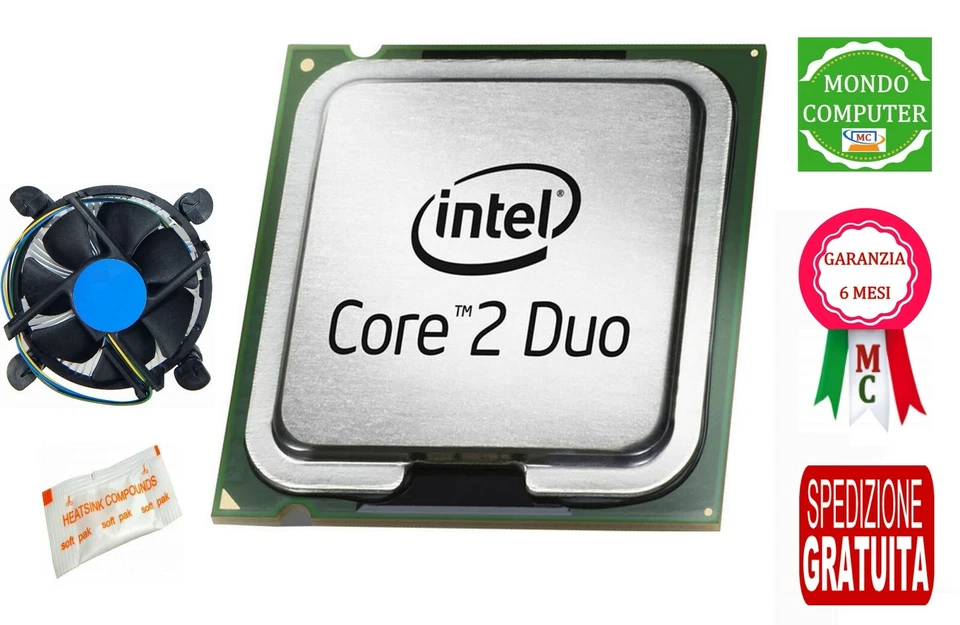 PROCESSORE SOCKET 775 INTEL CORE 2 DUO 4400 + DISSIPATORE +BUSTINA PASTA TERMICA - Immagine 1 di 1